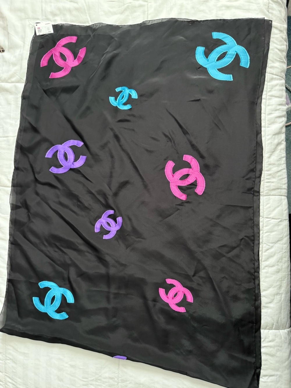 New CHANEL Black multicolor scarf